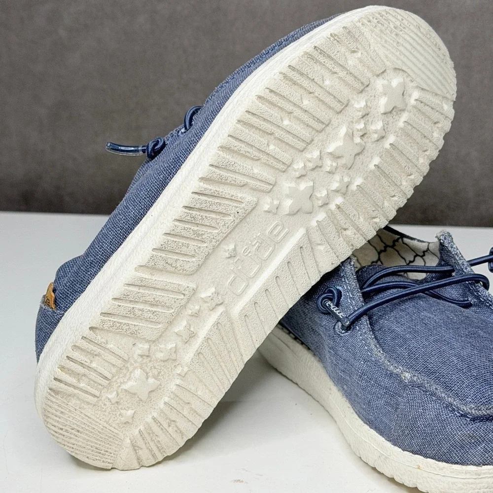 Hey Dude Wendy Youth Sparkling Denim Blue Loafers Shoes Sz K13 Slip On Washable